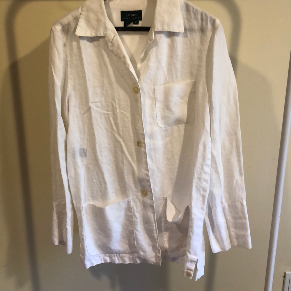 3 Pocket White Linen Ralph Lauren Button Up Shirt